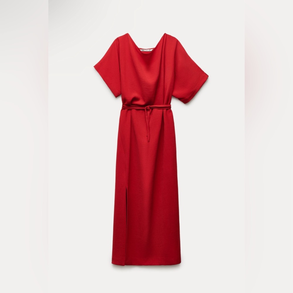 NWT Zara ZW Collection Red Belted Long Dress Size XS